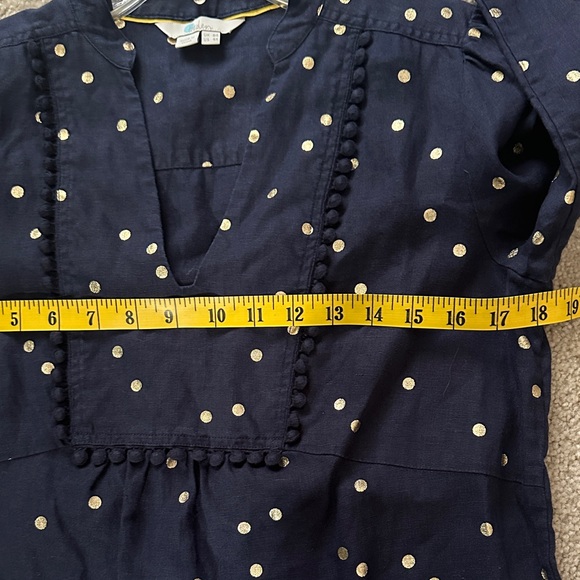 Boden Evangeline Linen Tunic Dress in Navy Blue Gold Polka Dot 4R Casual - Picture 7 of 10